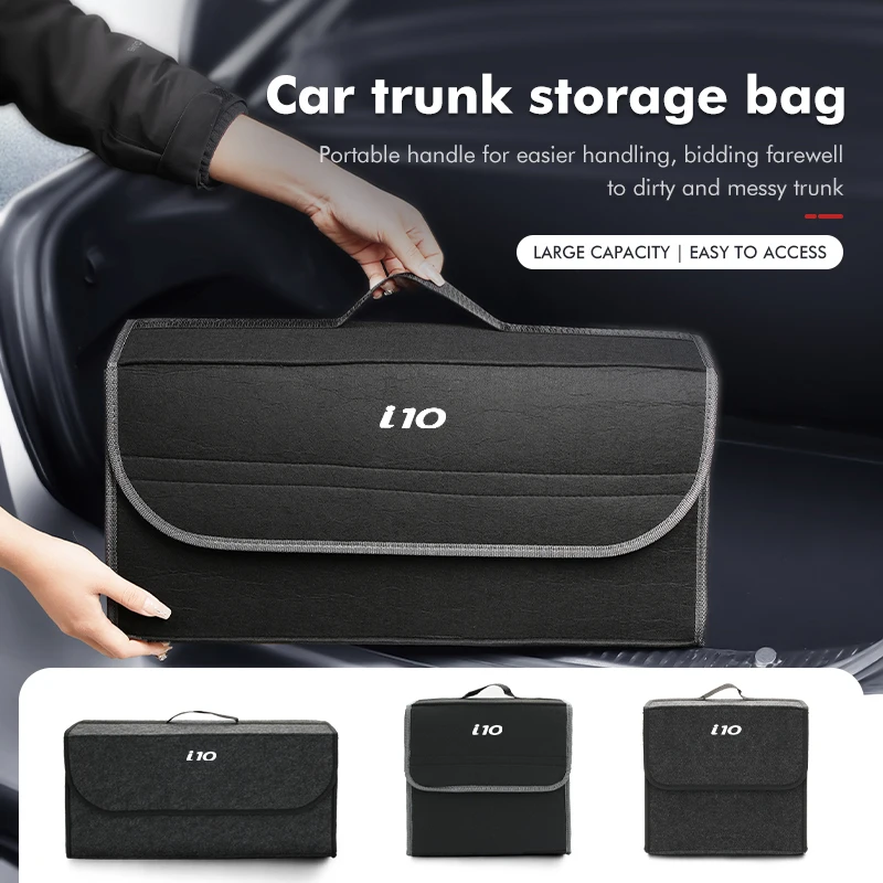 Organizador de maletero de coche de fieltro, bolsa de almacenamiento plegable de gran capacidad para Hyundai i10 I10 N Line 2008 2009 2010 2011 2012 2013 2019