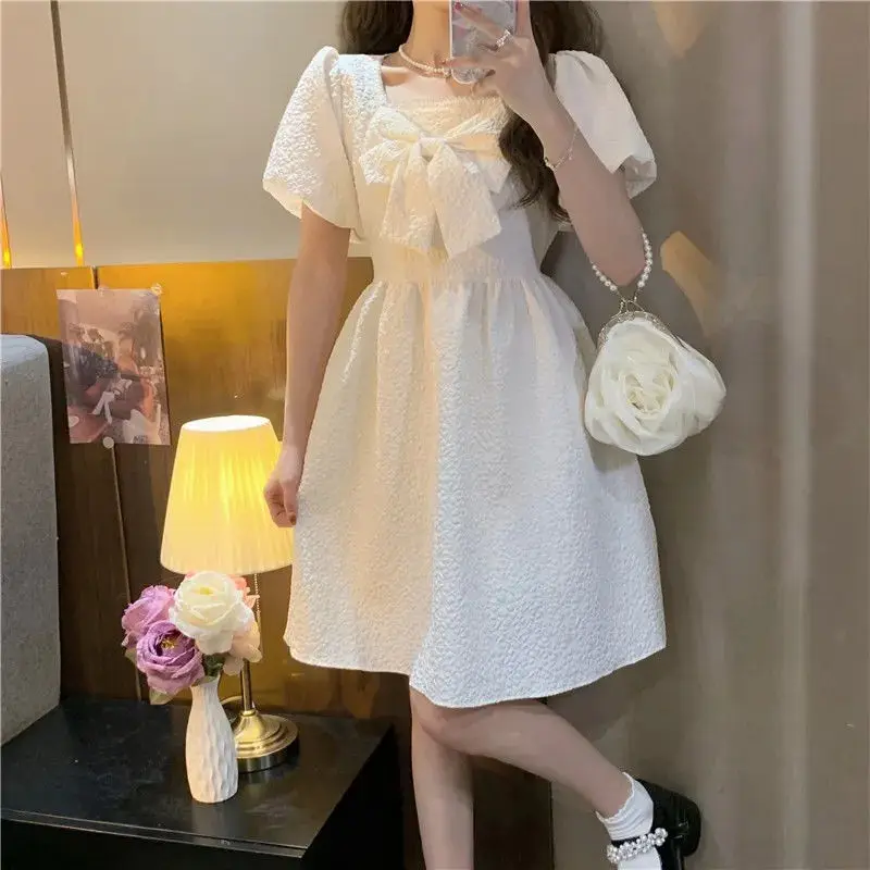 Casual Puff Sleeve Fairy Dress White Women\'s Dresses High Quality Cute Kawaii Fashion Preppy Loose Y2k Fairy Grunge Baby Doll