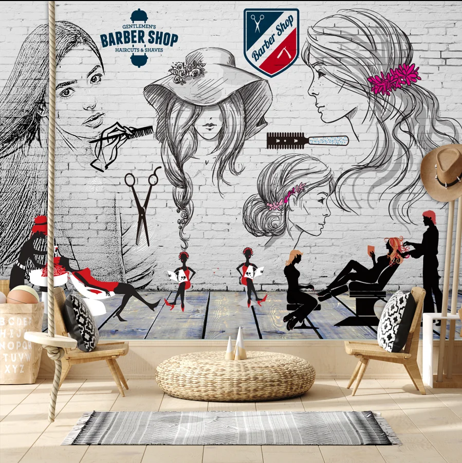 

Removable Self Adheisve Optional Wallpaper for Living Room Brick Haircut Tool Salon Barbershop TV Wall Papers Home Decor Murals