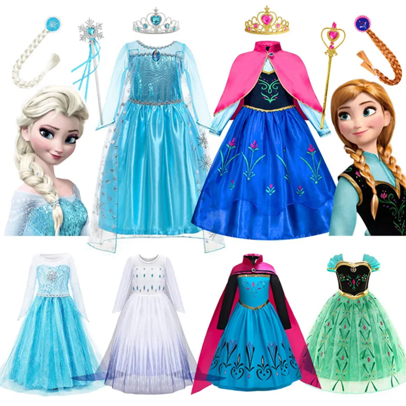 Vestidos de princesa Elsa y Anna de Disney para niñas, vestido de lentejuelas de malla, disfraces de reina de la nieve congelada, vestidos de fiesta