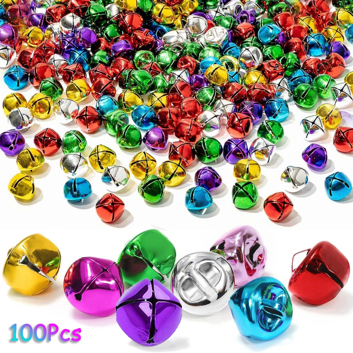 100 قطعة أجراس جلجل للحرف اليدوية متعدد الألوان أجراس عيد الميلاد حلية 0.5 بوصة أجراس حرفية لإكليل صنع المجوهرات ديكور المنزل #1