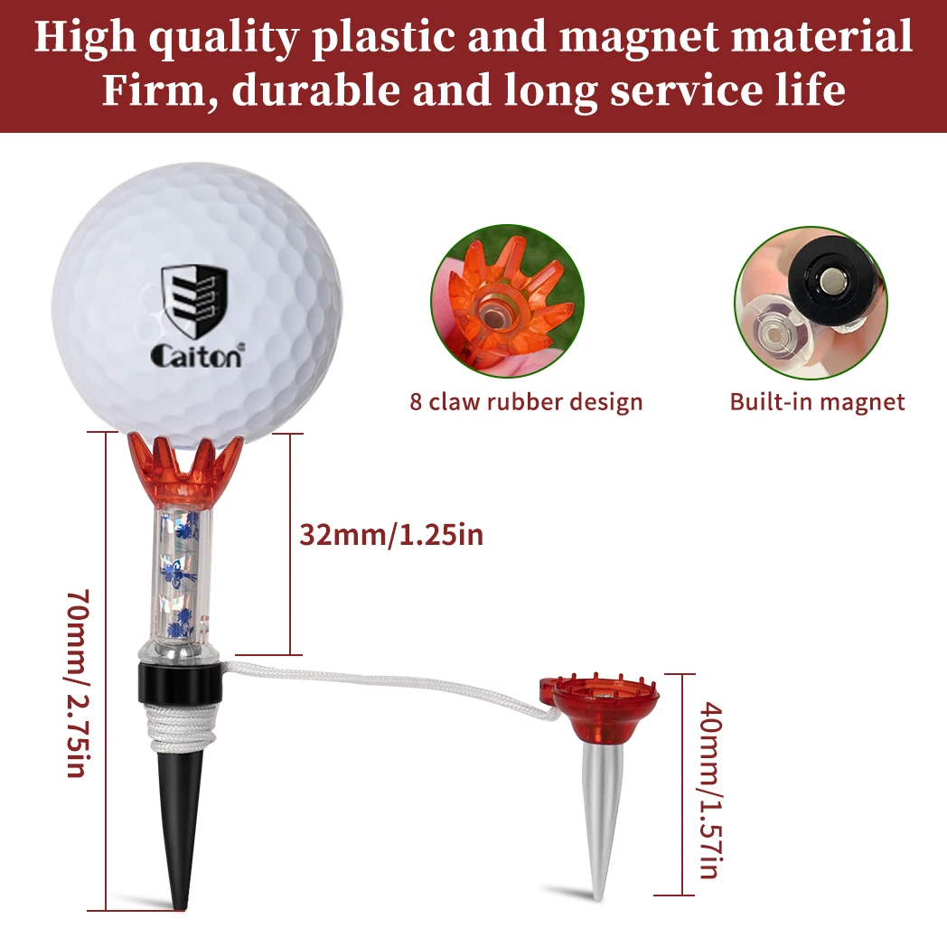 Caiton Golf Ball Tee – 2-3/4 in, Durable Metal Spikes, 3 Colors, Enhances Accuracy & Distance, Must-Have Golf Gear