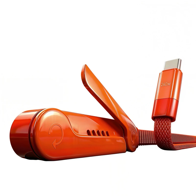 XAVURO Adattatore USB-C 240W Con Supporto Laterale Integrato – Caricabatterie 2-in-1, Stand Invisibile Per Smartphone E Tablet (Arancione)