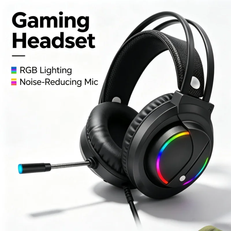 K1 RGB Over-Ear Gaming Headset Single USB 7.1/3.5 Interface for Desktop Computer Ideal for PUBG And Internet Cafes