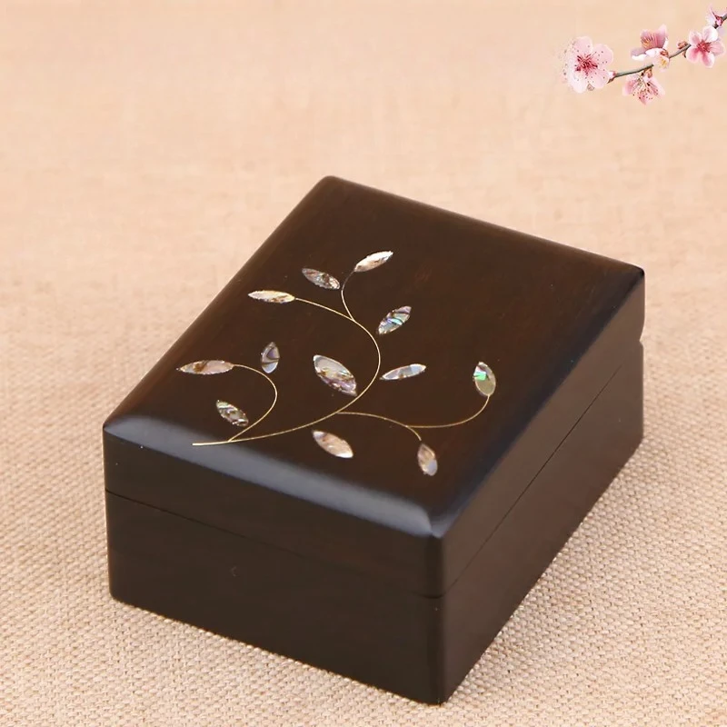 الفاخرة يدويا الأرجواني خشب الصندل مطعمة خاتم مربع النمط الصيني ورنيش مجوهرات حالة العتيقة عرض التخزين المنظم #3