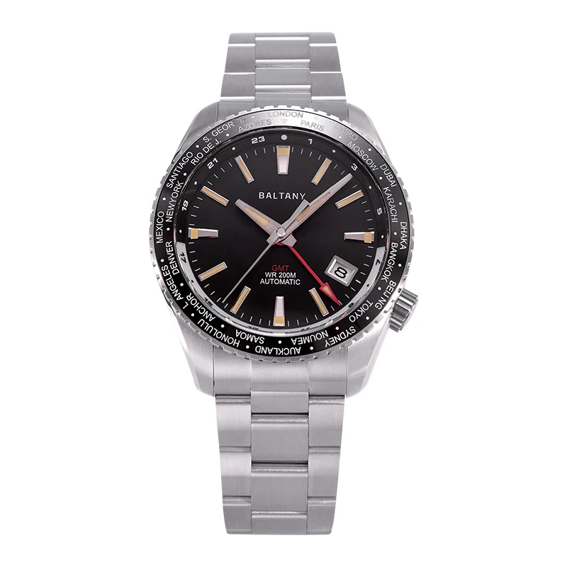 Baltany Men Automatic Watch 40mm GMT Mechaical Wristwatch Military Sapphire Diver 20Bar Waterproof Luminous NH34 Ceramic Bezel