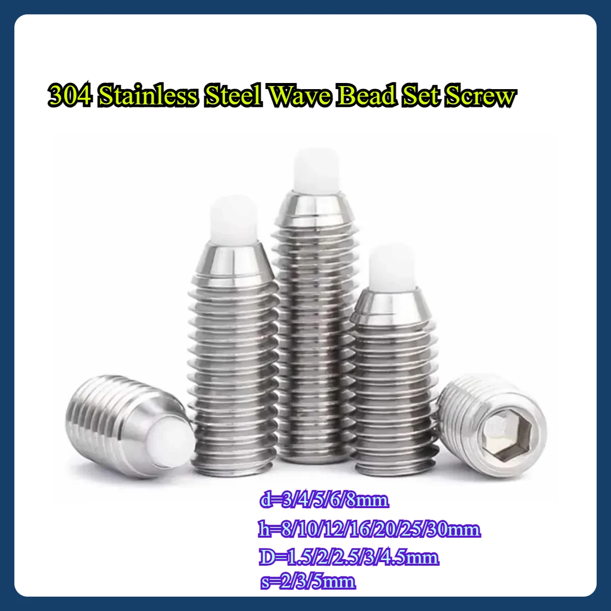

304 Stainless Steel Wave Bead Set Screw/Pom Rubber Head Spring Ball Head Plunger Positioning M3M4M5M6M8