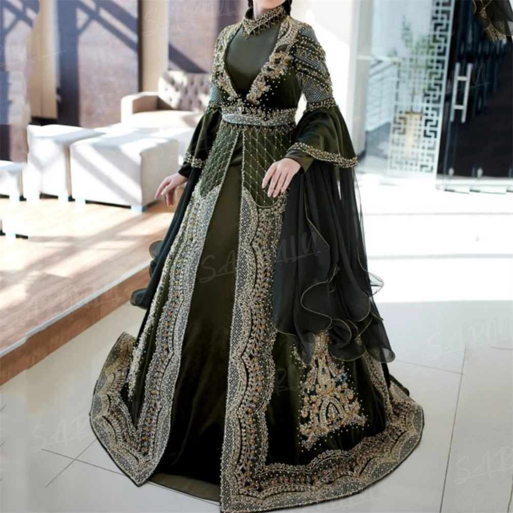 Gaun Formal malam Royal gaun Kaftan gaun الالسsemi Yi gaun Prom wanita bermanik Sultan elegan kerah tinggi antik lengan panjang