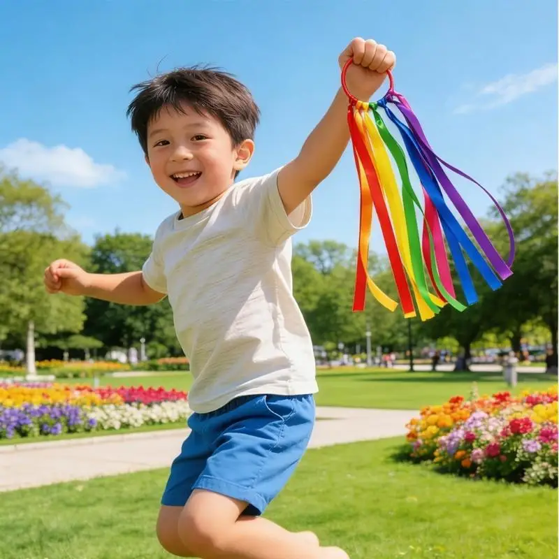 Rainbow Colored Streamers Wrist Accessories Gymnastics Ribbons for Childrens Parties And Team Sports view 4