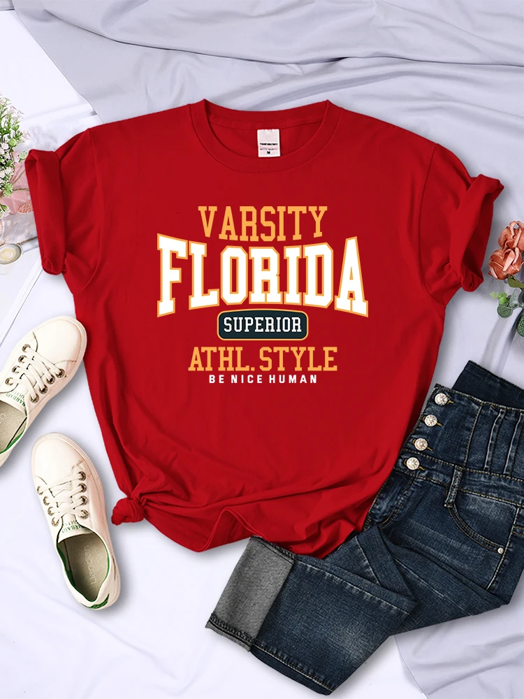 Florida Superior Athl Style Womans Short Sleeve Personality Casual Tops Oddychające koszulki All-math Street Women Tee Clothing