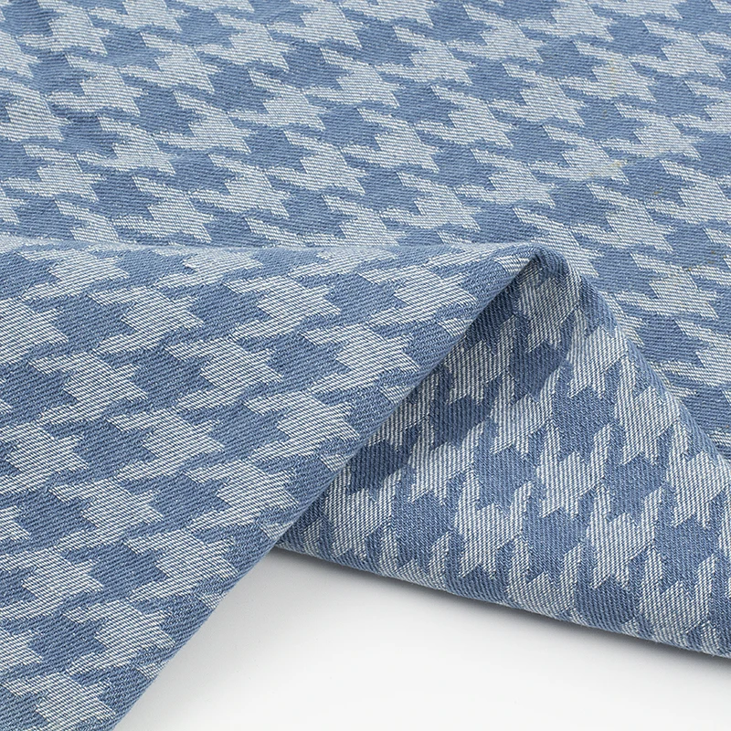 Vintage Houndstooth Jeans Fabric Thick Cotton Plaid Washed Denim Fabrics Sewing Blazer Pants Suits Handcrafts Tissus 50X170cm