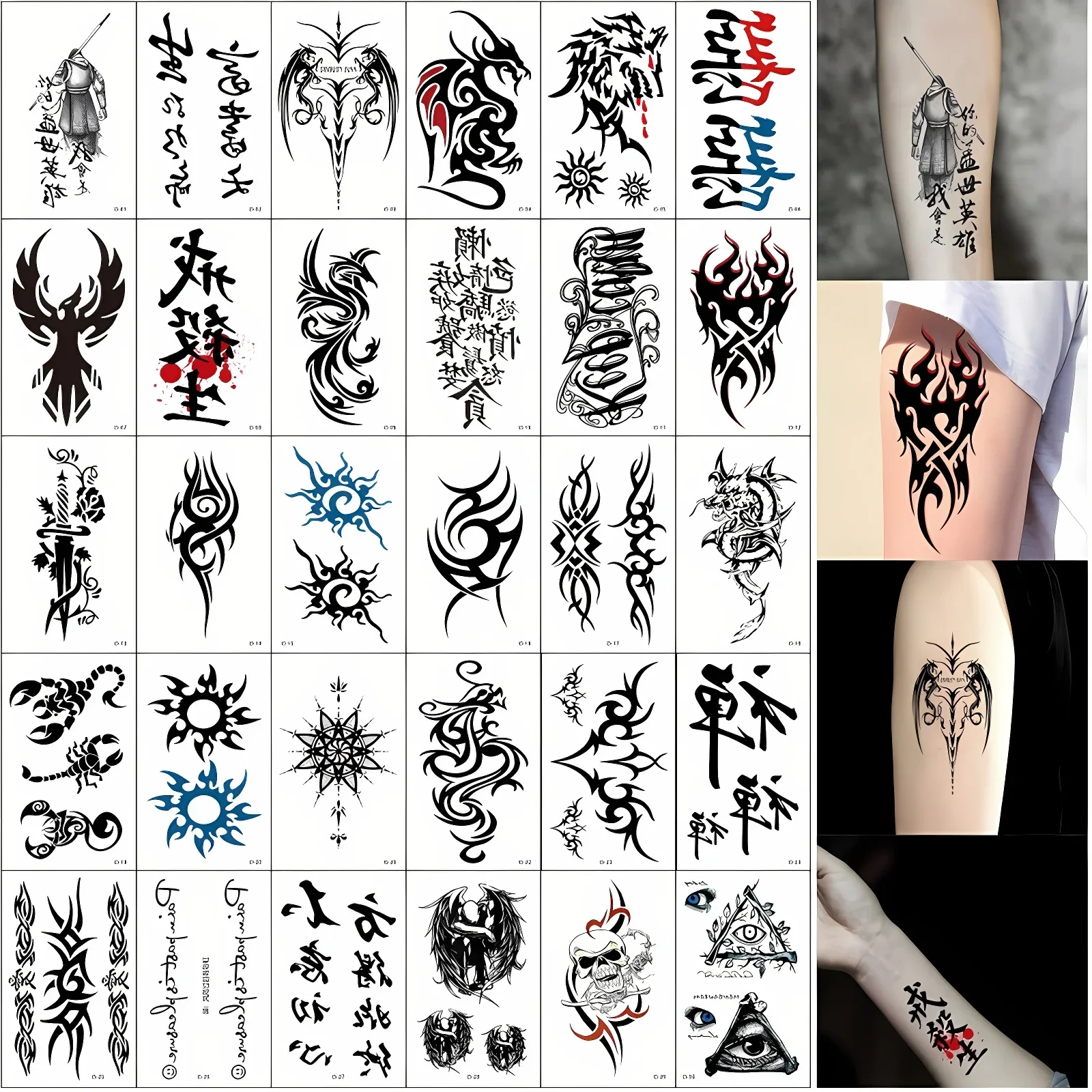 60pcs/set Dark Girls Waterproof Tattoos Adhesive for Adult  Couple Arm Hand Cool Sexy Fake Tattoo faux tatouage pour femme