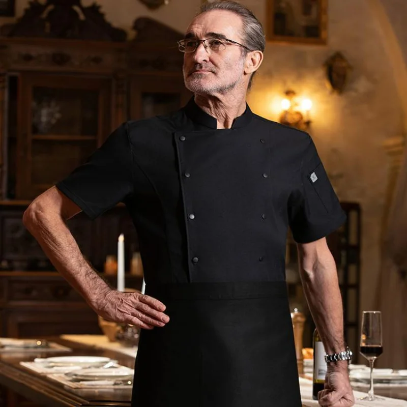 Uniforme de trabajo de Chef de Hotel Catering, uniforme de Chef de cocina de Chef de Chef de manga corta, fino y transpirable, para verano