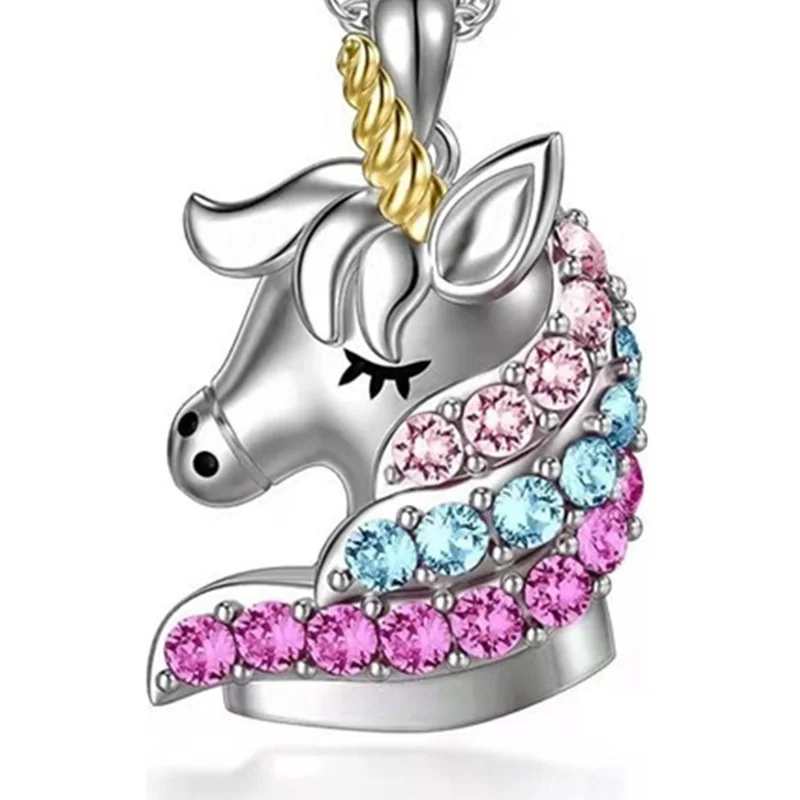 Fashion Unicorn Necklace Color Cartoon Crystal Unicorn Jewelry Pendant Necklace for Women Banquet Birthday Anniversary Gift