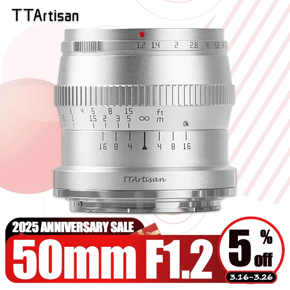 

TTArtisan 50mm F1.2 MF APS-C Frame Portrait Camera Lens for Photography with Sony A6000 A6500 A7 A9 Fuji X-T4 Canon M5 Nikon Z5