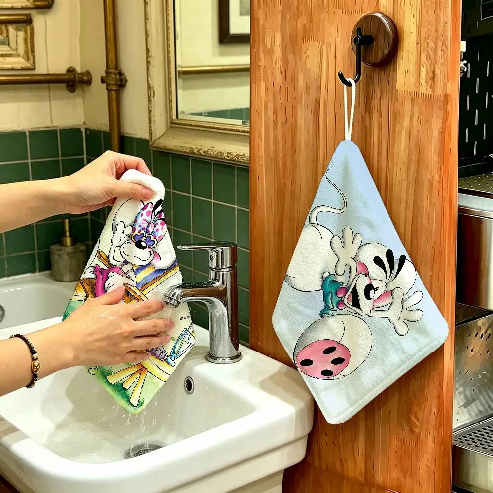 Cartoon Diddl Cute Polyester Cotton Hand Wiping Towel, Hanging Design, Durable for Household Restaurant Toilet Use