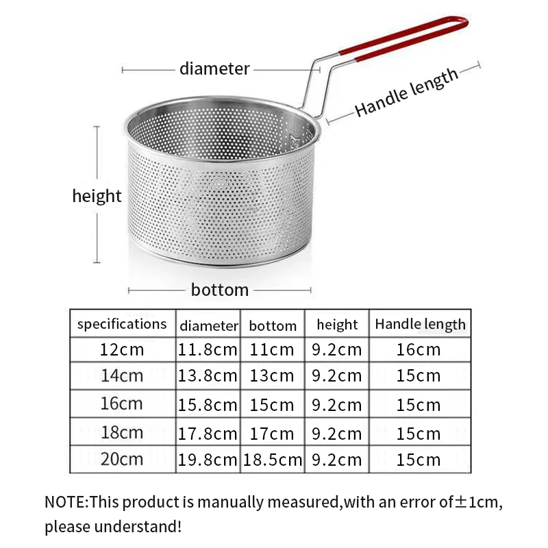 NUBECOM 304 Stainless Steel French Fries Frame Round Filter Multi-purpose Fryer Frying Basket Colander Strainer Kitchen Tools