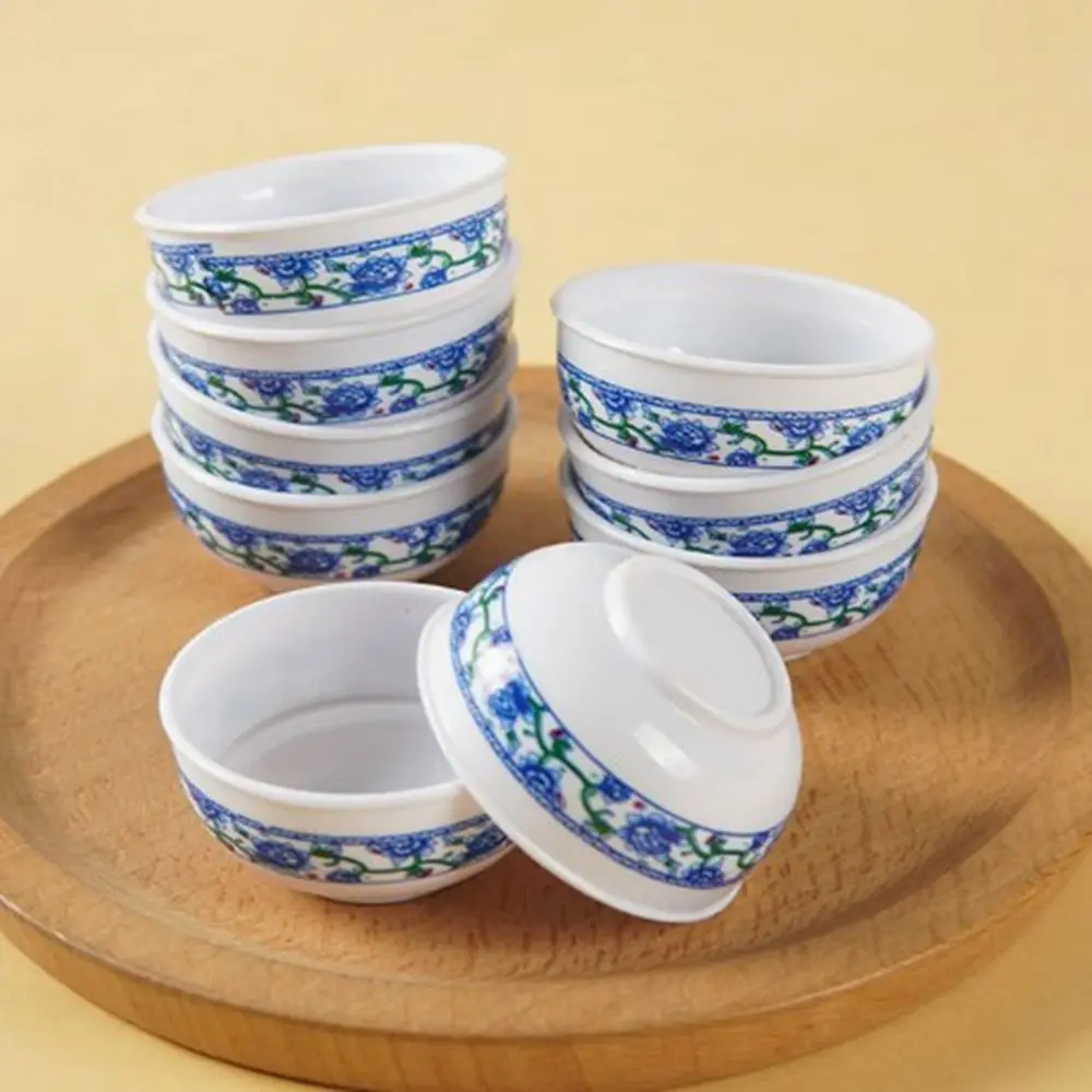 5/10pcs New Blue and White Dollhouse Miniature Bowl Plastic 3 Styles Retro Bowl Kitchen Model Decor 1:12 Dollhouse Decoration