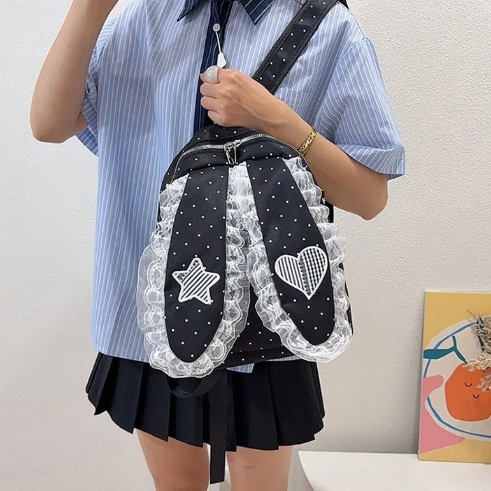 Star Bunny Ear Backpack Lace Korean Style Rabbit Ear School Bag Large Capacity Scratch Prevention Polka Dot Backpack Women
