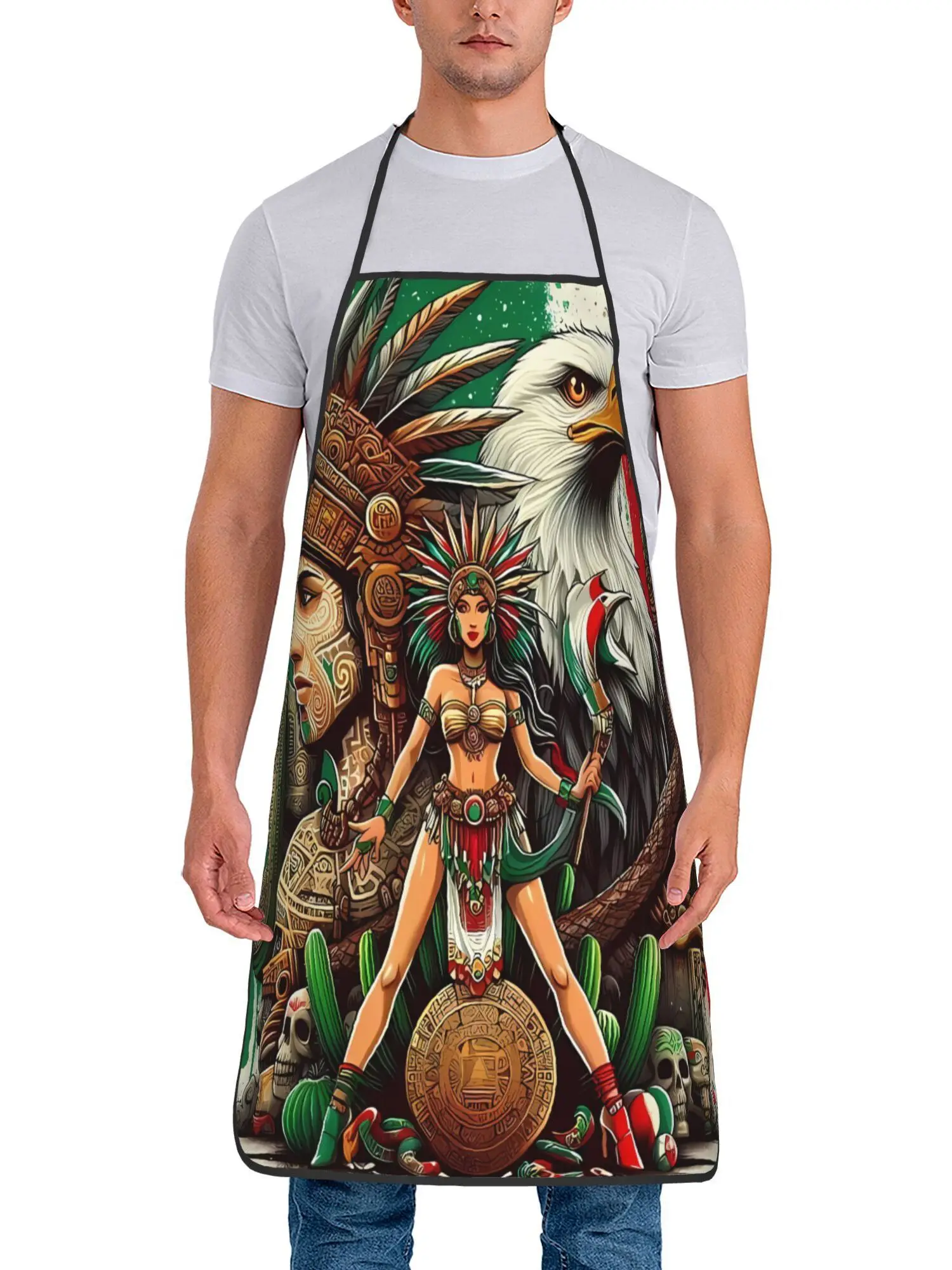 Tribe Creative Design Kitchen Apron - Retro Tribal Print with Aztec/Mayan Cultural Motifs, Vibrant Colors