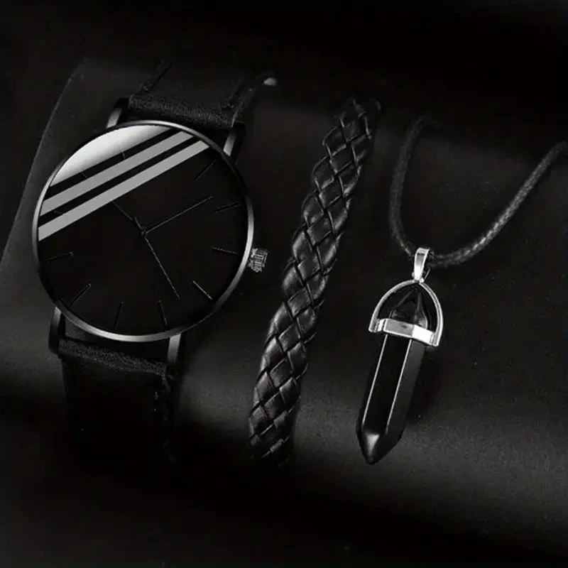 3pc men's fashionable quartz watch and versatile accessory set for daily wear as gifts for friends and family