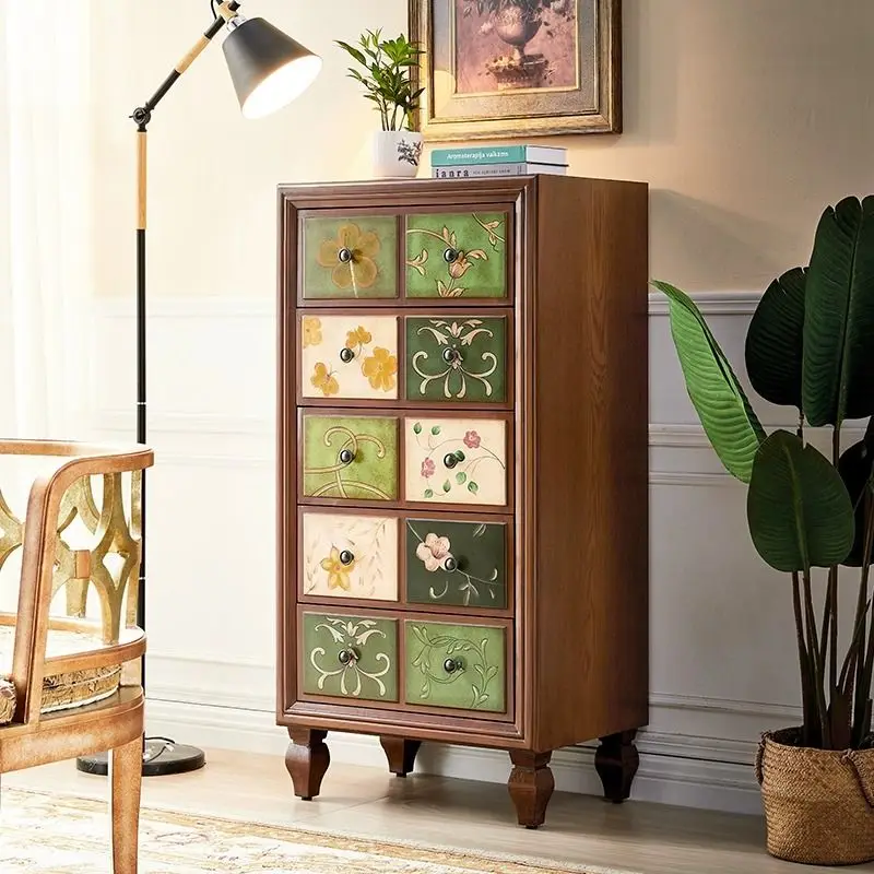 American retro painted chest cabinet, living room entrance decorative cabinet, bedroom small apartment storage against