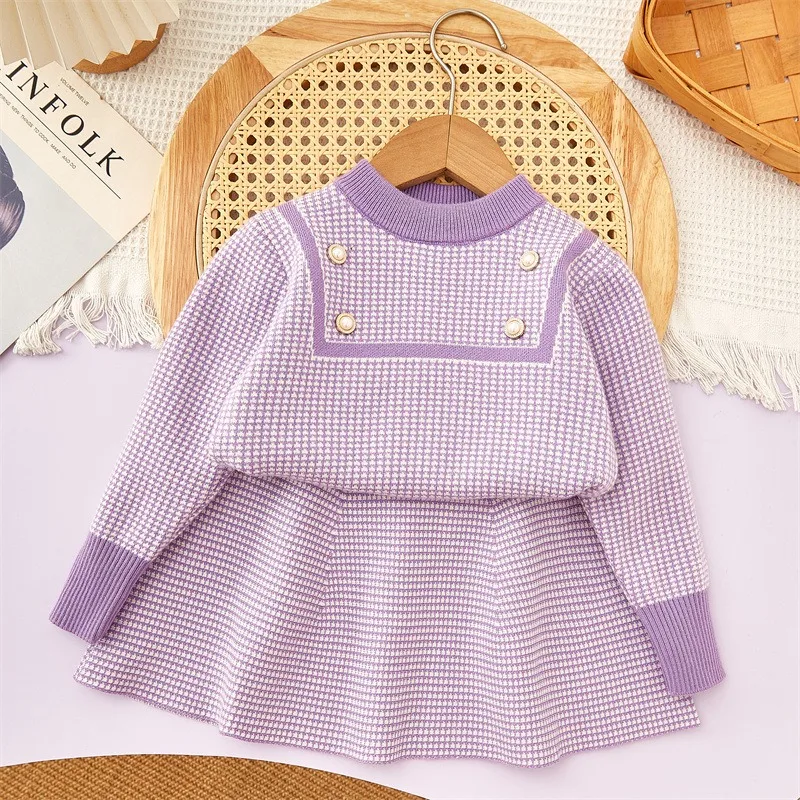 

Girls Clothing Set Autumn Winter Knitted Sweaters Tops+Skirt Fashion Princess Chidlren Clothes Suits Fall Kids Clothing 2-6Yrs