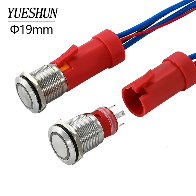 

Ip67 19mm 30cm Connecter Push Button Switch Stainless Steel Ring Led Light Momentary Latching Waterproof Metal Button Switch