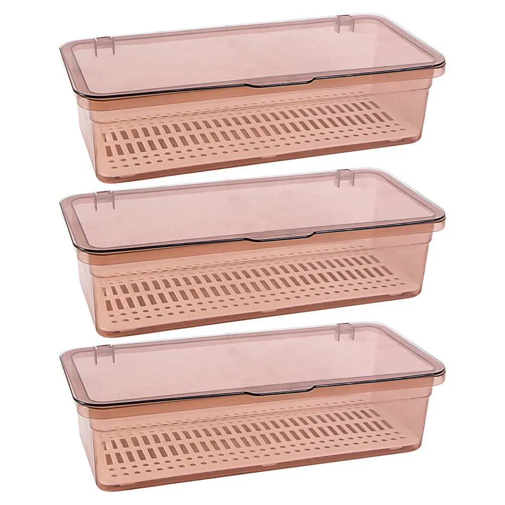 

3pcs Kitchen Tableware Storage Box Silverware Organizer Cutlery Tray Drawer Light Brown Plastic Self Draining Extended Length