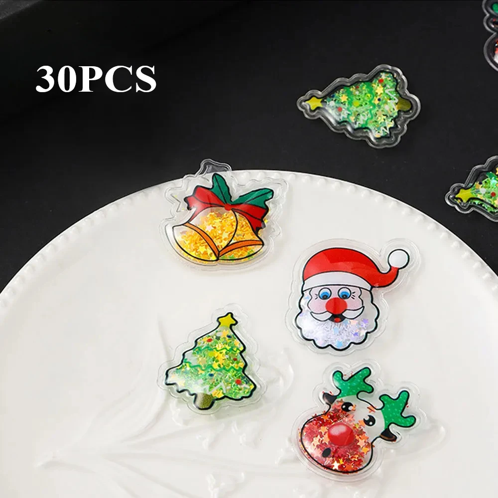 

30Pcs Xmas Tree Deer Santa Claus Styling Decor Christmas Festival DIY Crafts Colorful Glitter PVC Filling Shake Cartoon Ornament