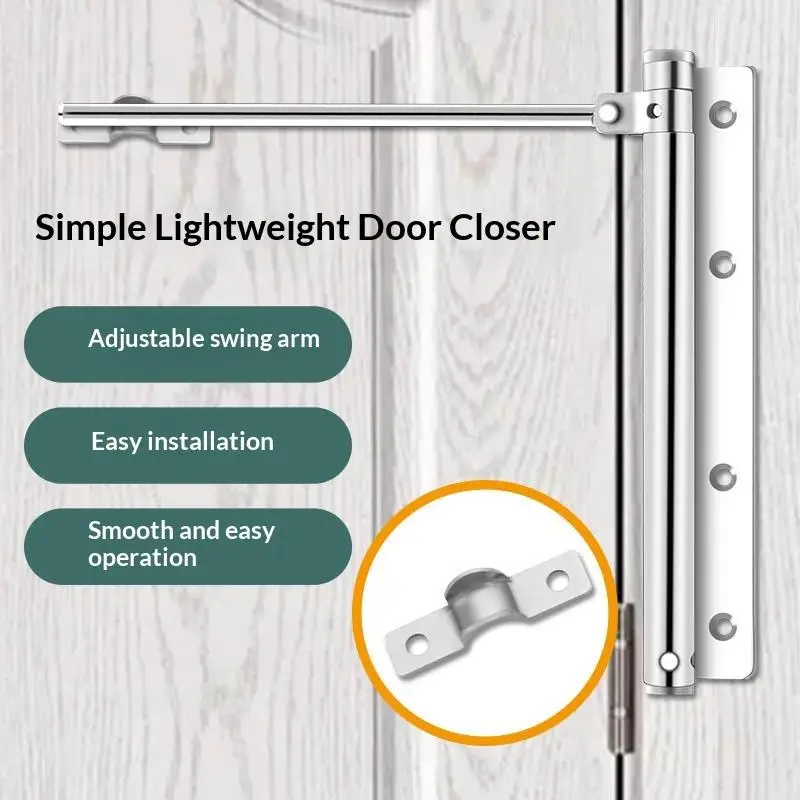 Silent Automatic Door Closer Stainless Steel Adjustable Spring for Bathroom Bedroom Doors Max Load Bearing Up to 25kg