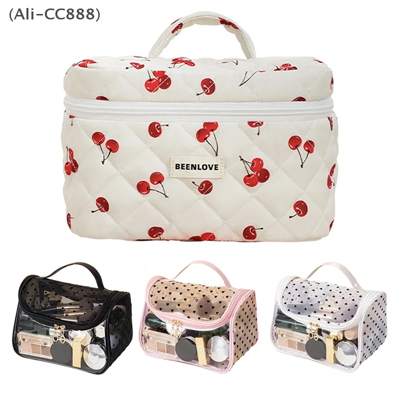 Sweet Love Cherry New Makeup Bag Travel Toiletry Kits Large Capacity Storage Bag Handheld Skincare Organizer Cosmetic Cases