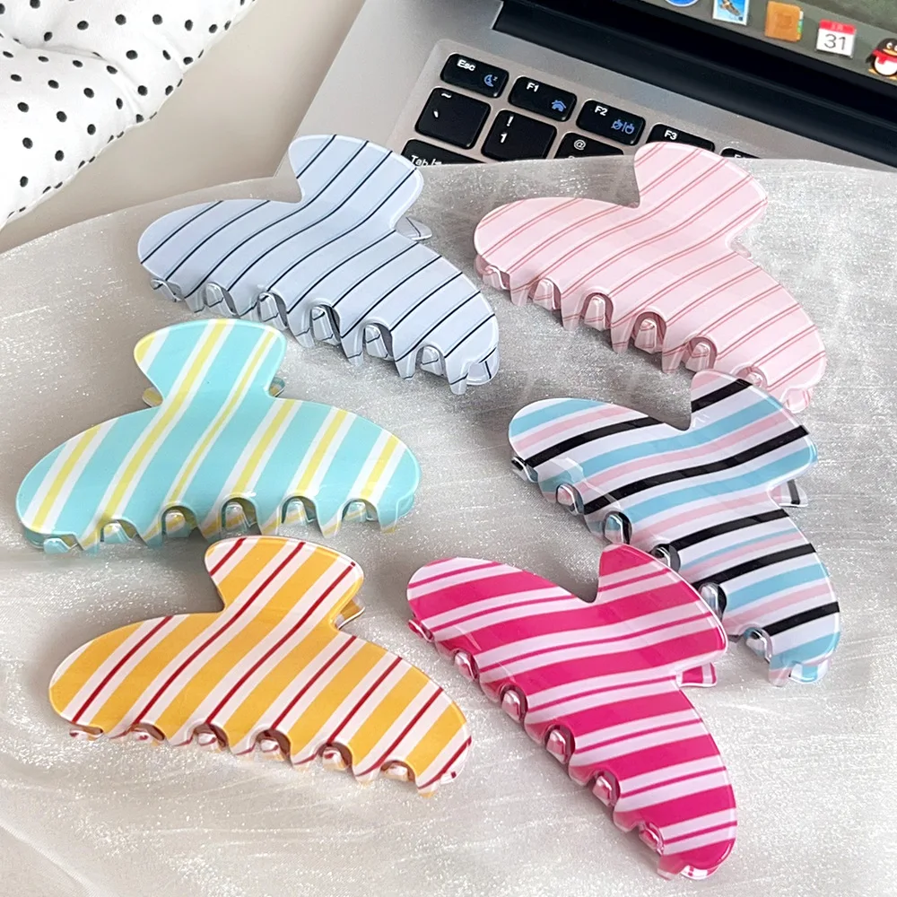 9CM Personalized Colorful Striped Hair Claw Clips Large Geometry Hair Clip Crab Clip Headwear Shark Clip Girls Hair Accessory