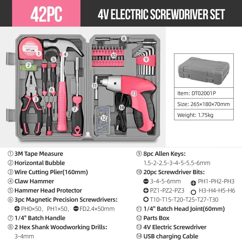 42-Piece tool set 3.6V lithium battery electric screwdriver pliers household multi-function toolbox