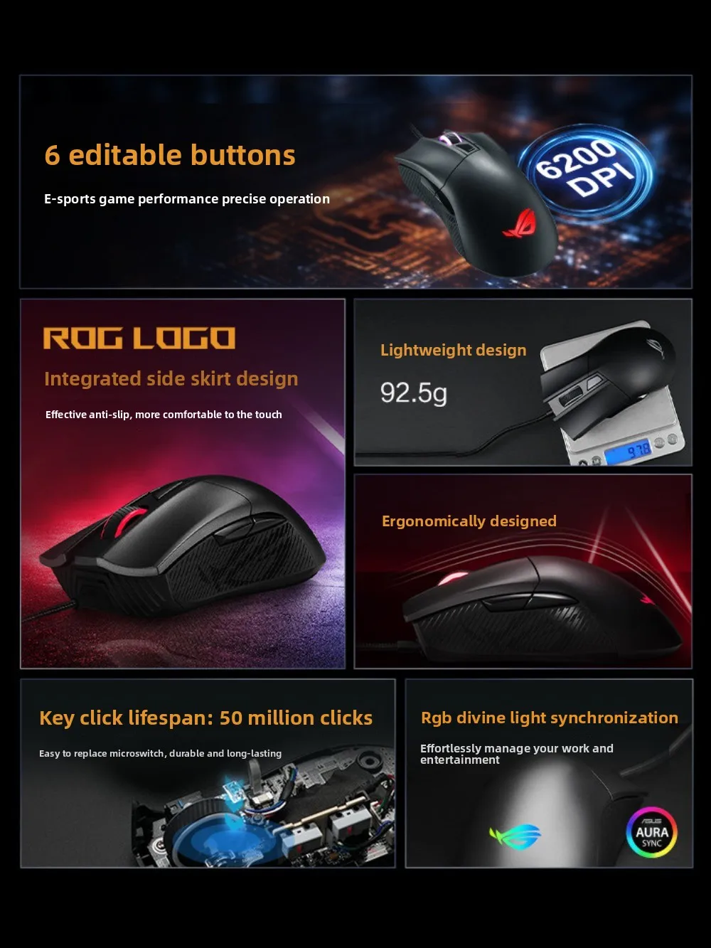 ROG Wired Gaming Mouse RGB Optical Ergonomic Mice for Delta Force Recoil Control Laptop Desktop PC Gamer