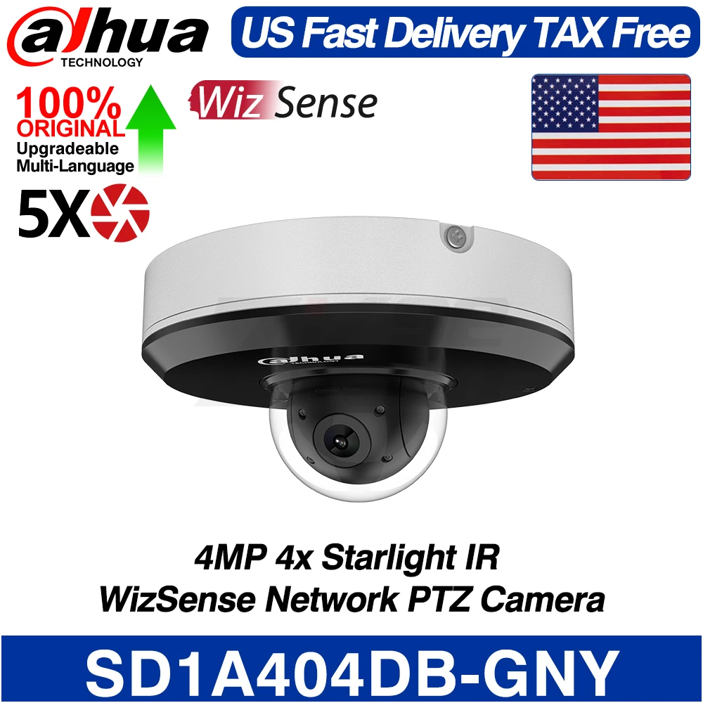 

Dahua SD1A404DB-GNY 4MP 4X Zoom Starlight IR WizSense Network PTZ POE IP Camera IR IVS Face Detect SMD3.0 Built-in Mic IP66 IK08