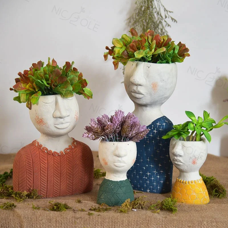 

Nordic Home Decor Art Portrait Mould Human Face Cement Vase Concrete Flower Pot Planter Silicone Mold