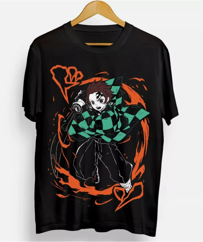 

Tanjiro T-Shirt Demon Slayer Kimetsu no Yaiba Manga Nezuko Black Shirt All Size