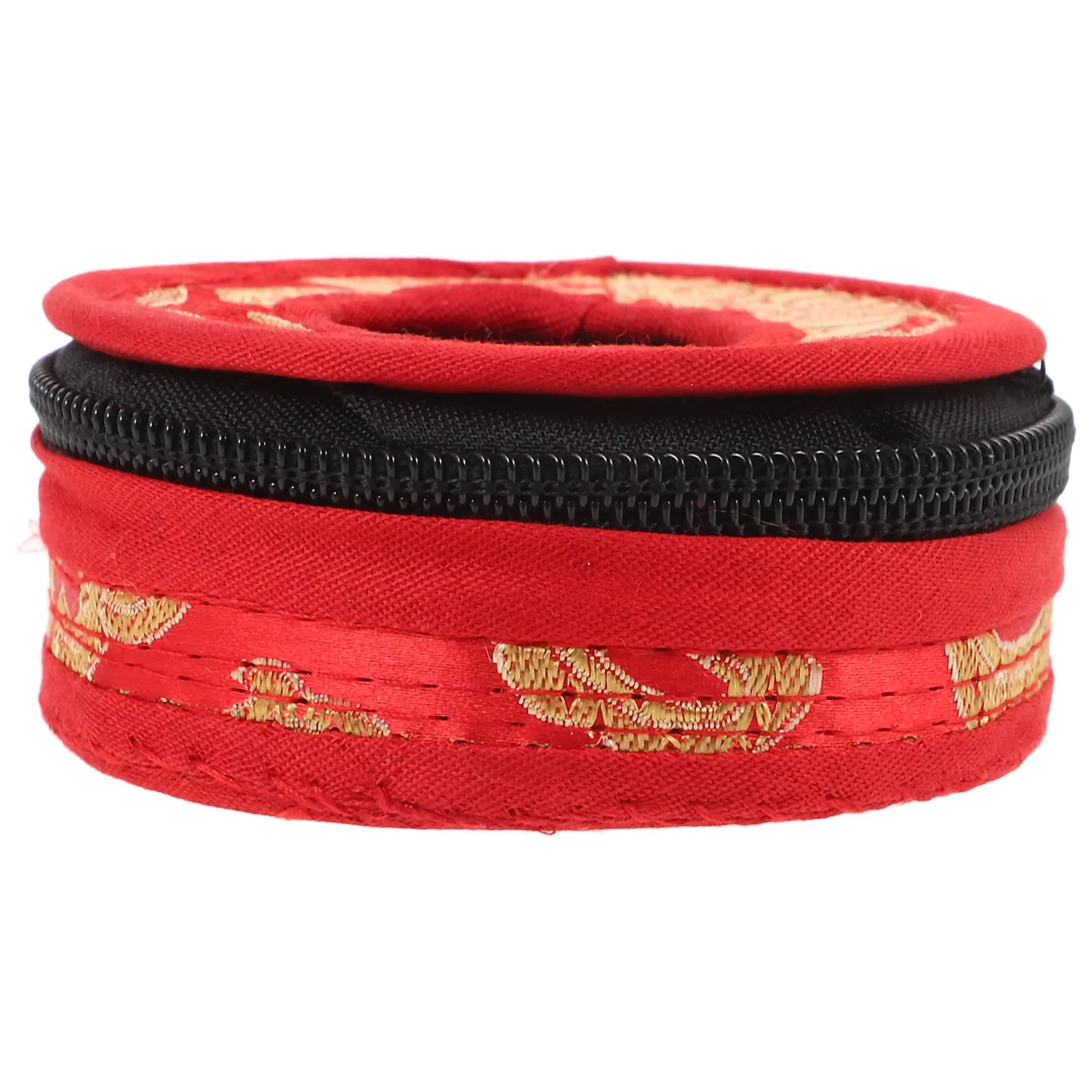 

Handmade Cotton Finger Cymbals Bag 7.5cm Red Pattern Zipper Closure Bell Storage Case Portable Tingsha Pouch Gift Bell Holder