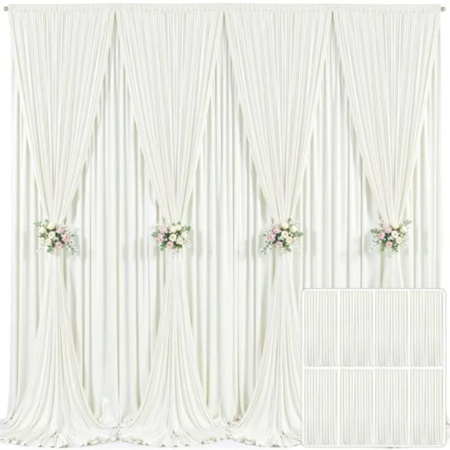 

Wedding parties backdrop: ivory fabric, wrinkle-free, 40ft W x 10ft(H), 8-panel photo curtain for baby shower and photography d