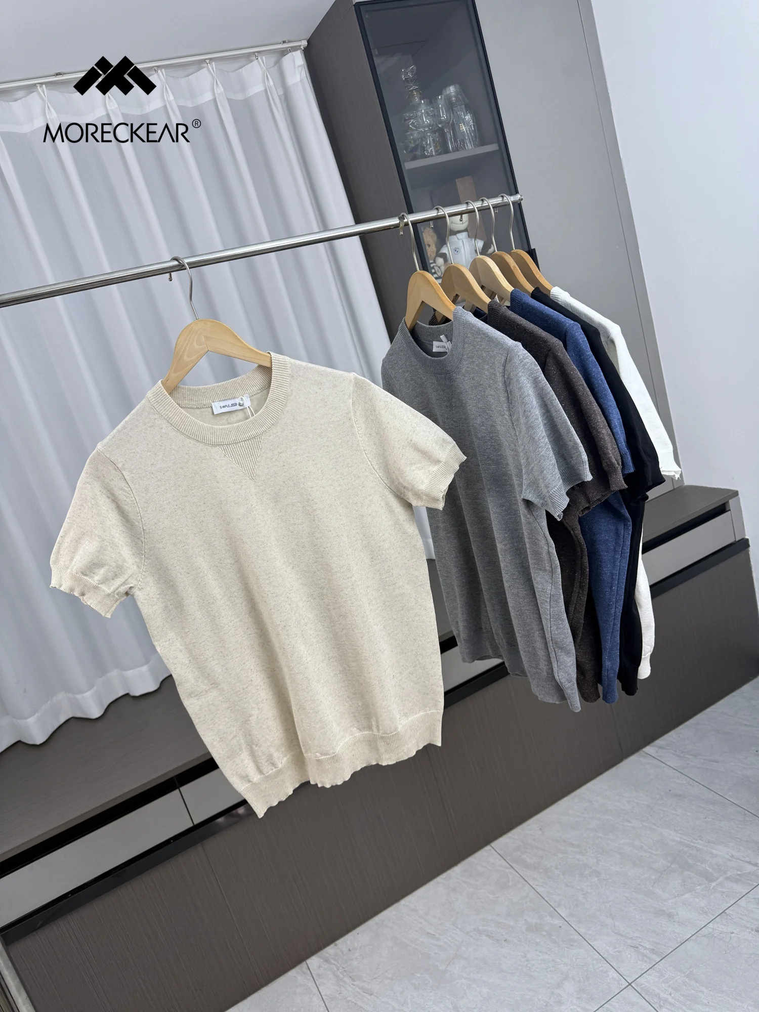 

Quali Knitted ort Sve round Ne Casual T-irt for Men Skin-friendly Breathable Pure Color Versatile Spring...