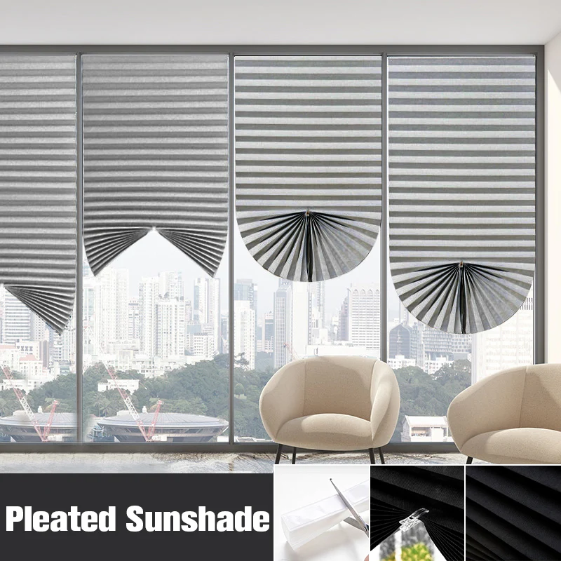 Window Blackout Blind Non-Woven Pleated Blinds Self-Adhesive Sunshade Curtain Kitchen Office Curtains Living Room Balcony Decor