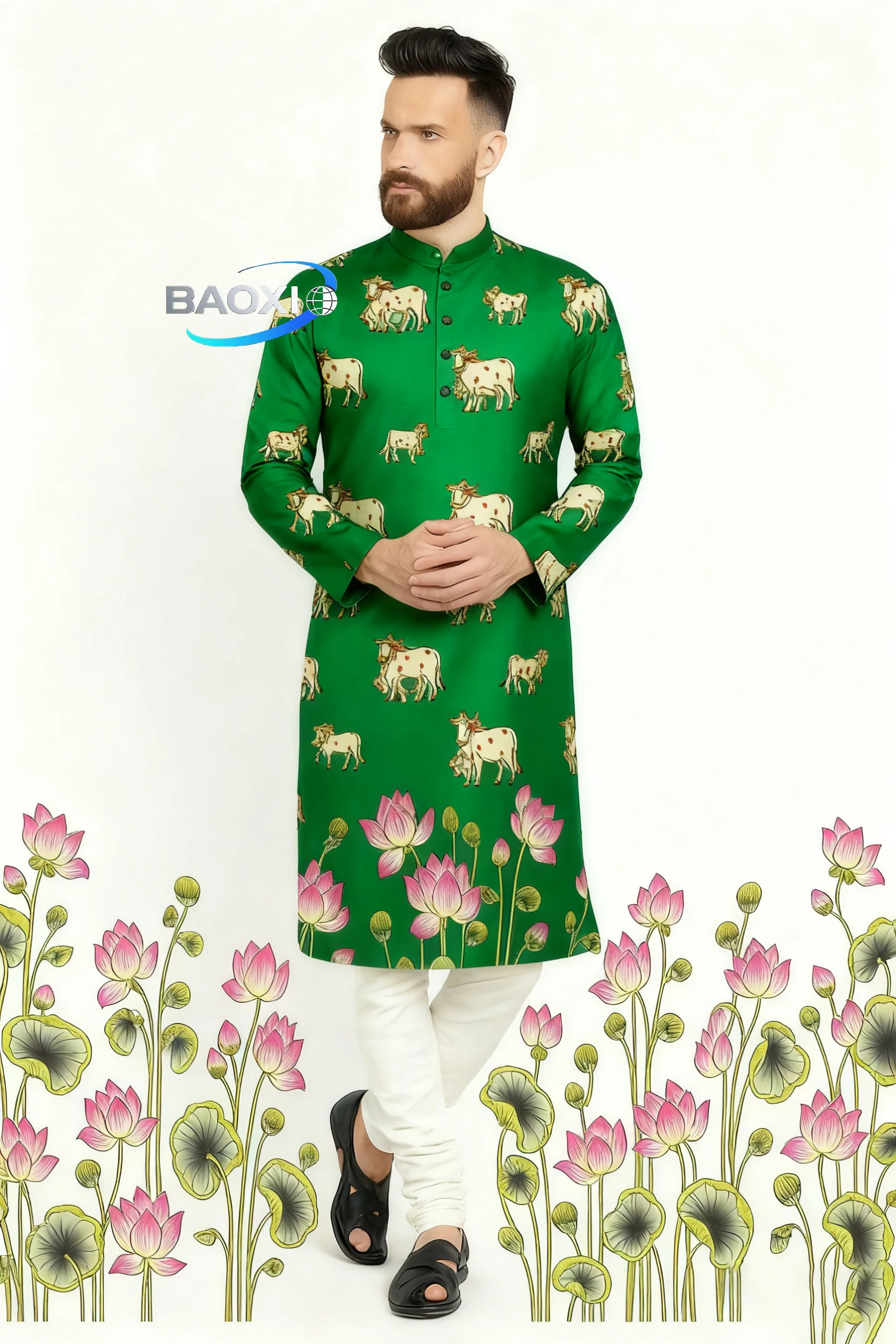 Kurt men digital printed kurta vardha regular fit Mandarin collar long suitable All Occasions such wedding Hari Raya Aidilfitri