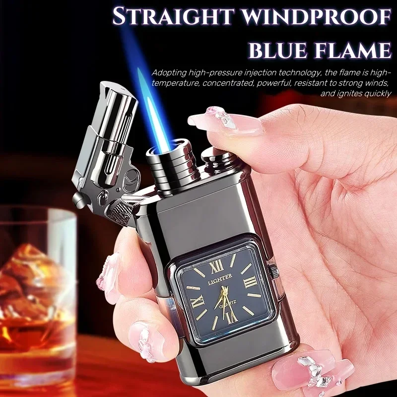 New Quartz Dial Windproof Dual Flame Butane Gas Turbo Torch Lighter Outdoor Portable Hot-Selling Lighter for Men\'s High-end Gift