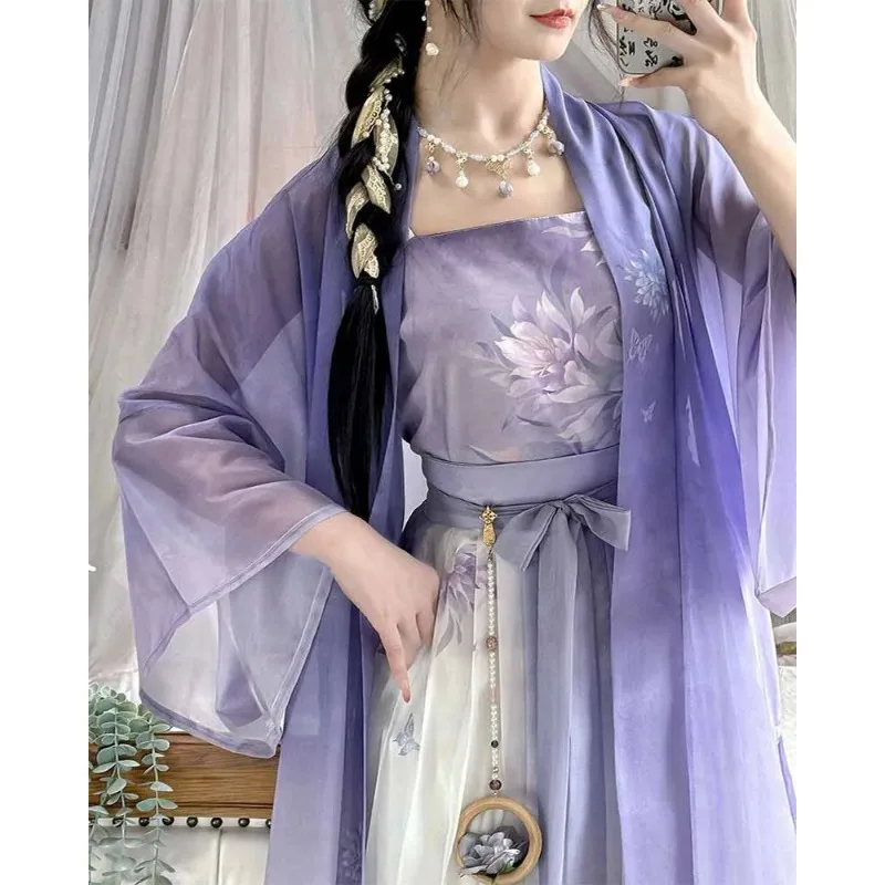 

National style purple Song Hanfu three-piece set, new summer models, long pendant + inner + skirt, stage performance clothes