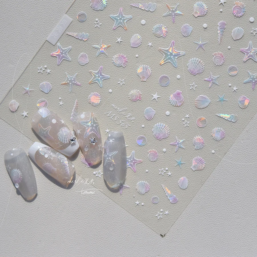 1 Stuks Zomer Strand Oceaan Schelp Zeester Mosselen Schelp Schelp Schelp Sterren Zee Zachte Reliëf Decoratie Nail Art Stickers Manicure Stickers