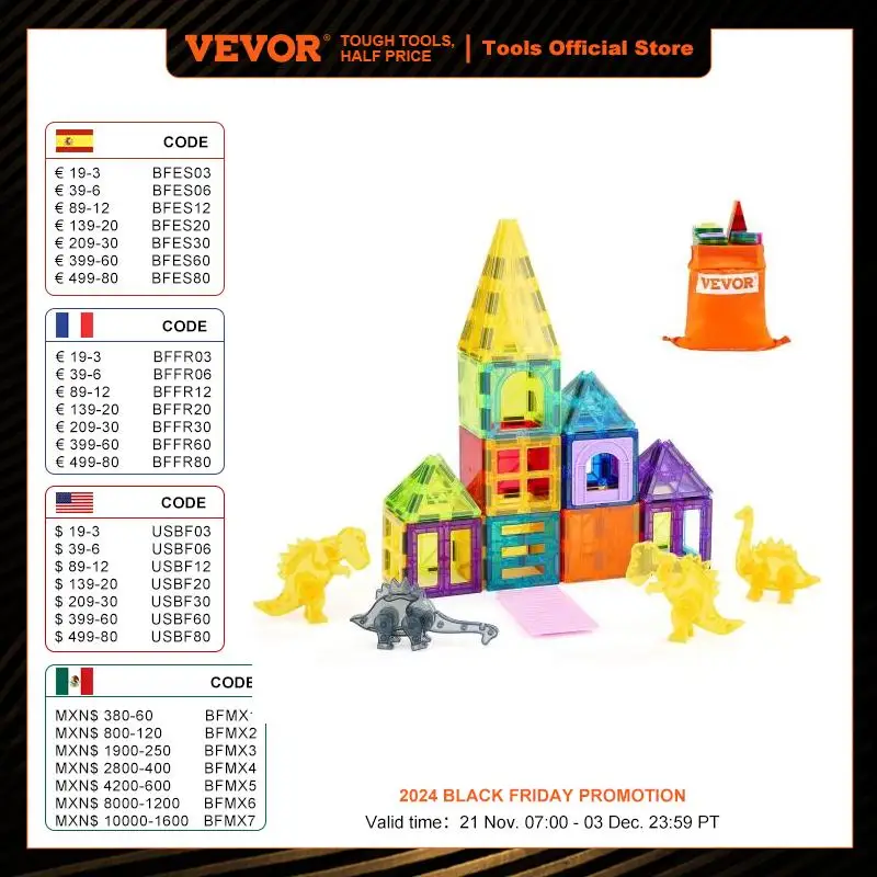 VEVOR 56PCS Magnetic Tiles Animals Magnet Building Blocks with 4 Dinosaurs Construction Stacking Stem Educational Toys for Kids