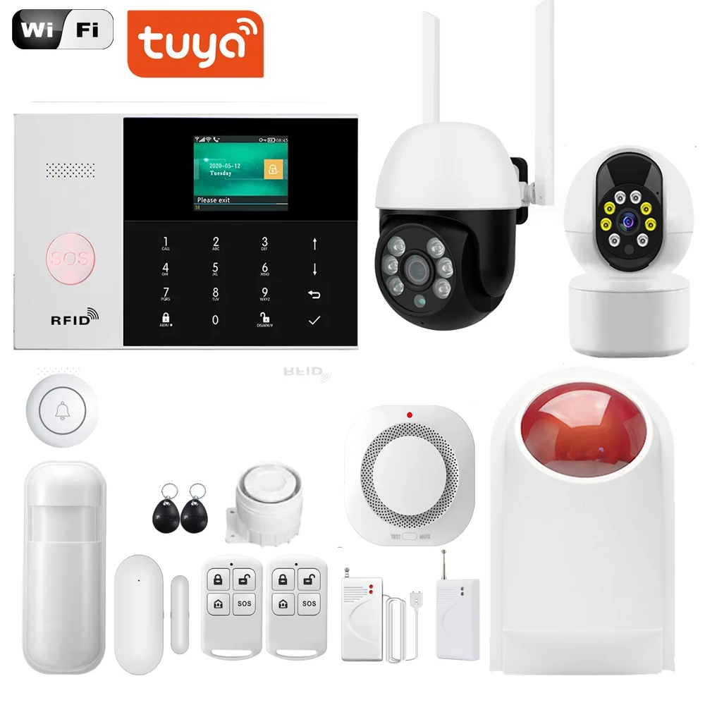 

Wireless&Wired WIFI GSM Home Security Alarm System Via Tuya Smart Life APP Motion Sensor Detector Compatible With Alexa Google