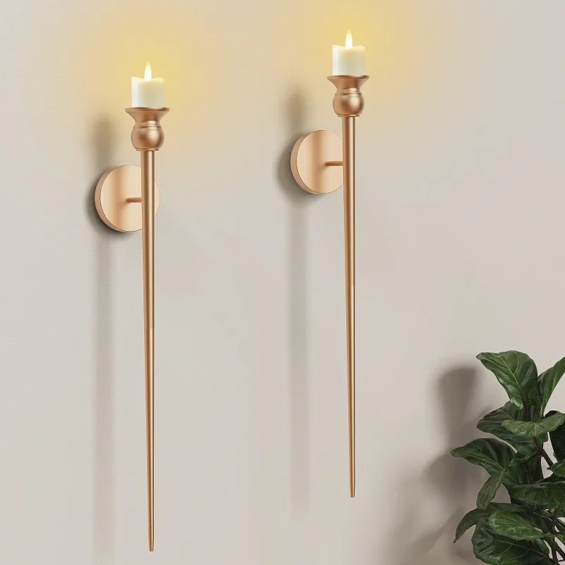 

Wall Mounted Design Durable Material Electronic Candle Function Exquisite Golden Appearance 2 Pack Set