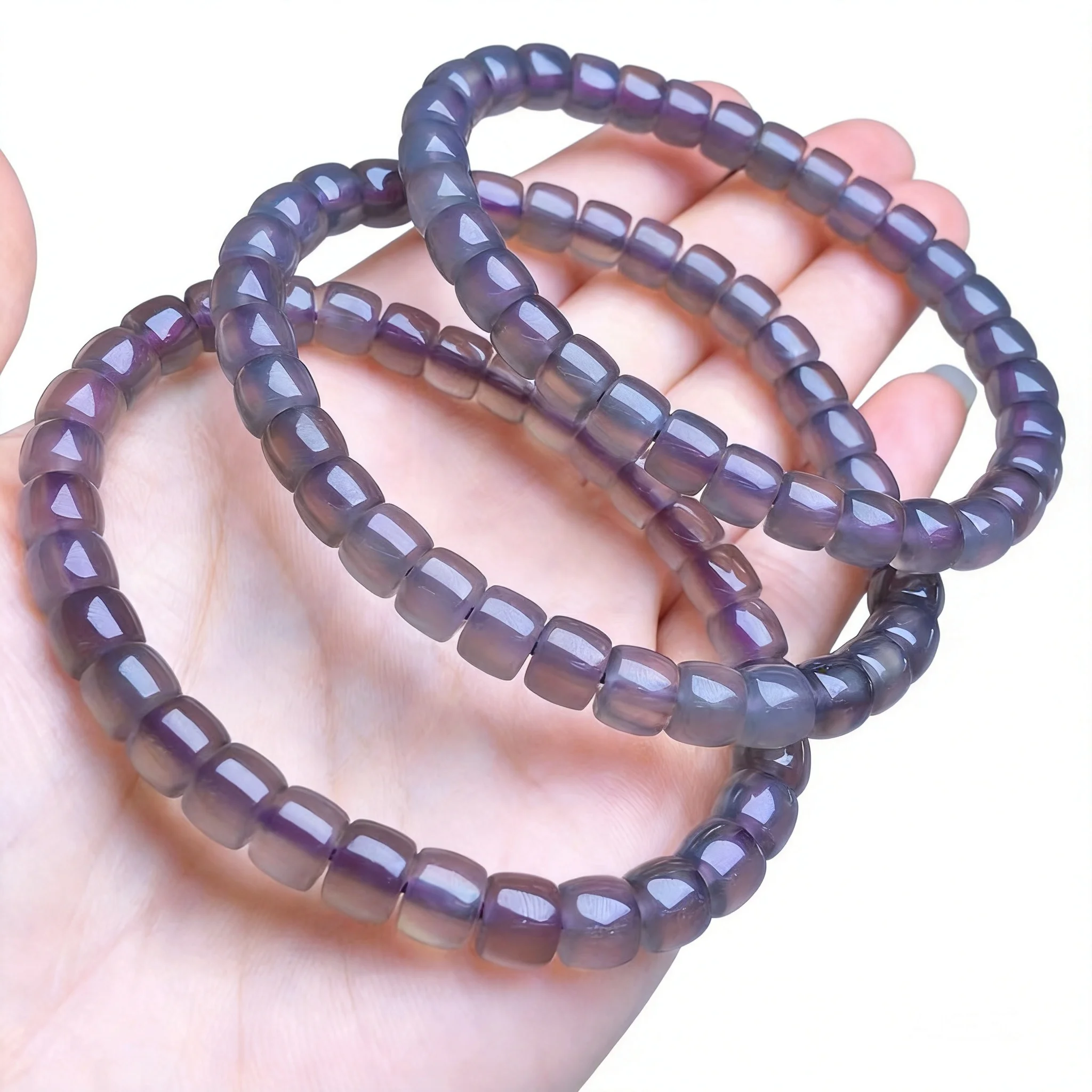 Chinese Style Lucky Smoky Purple Agate Bracelet Vintage Old Type Bead Blessing Wealth Good Luck Jewelry For Women Men Daily Wear